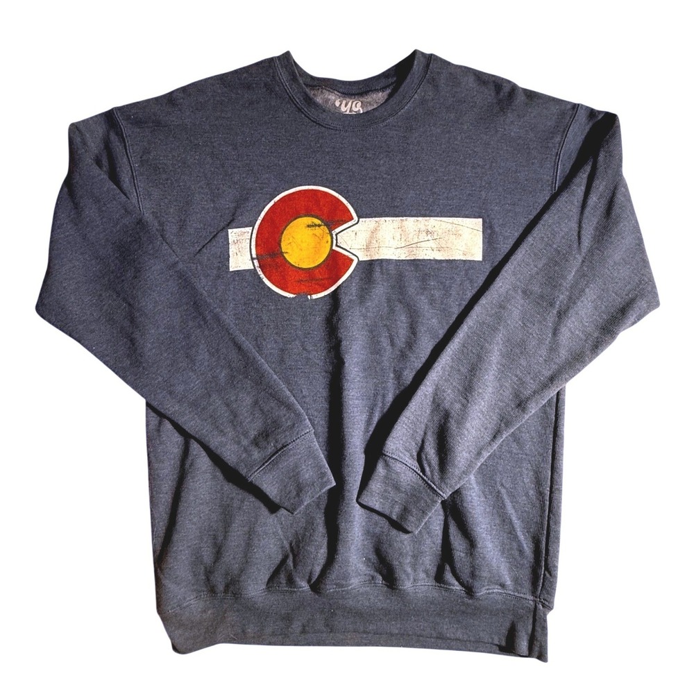 YoColorado Mens Small Gray Colorado State Flag Graphic Crewneck Sweatshirt S